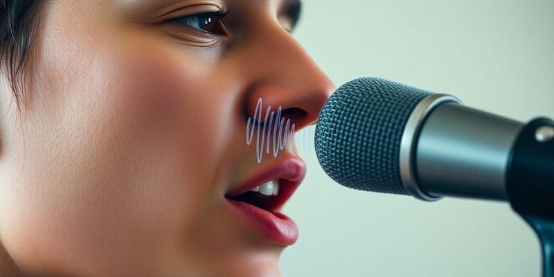 Person speaking into a microphone during voice cloning process.