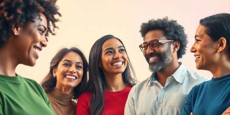 Diverse people engaged in lively conversation, showcasing connection.