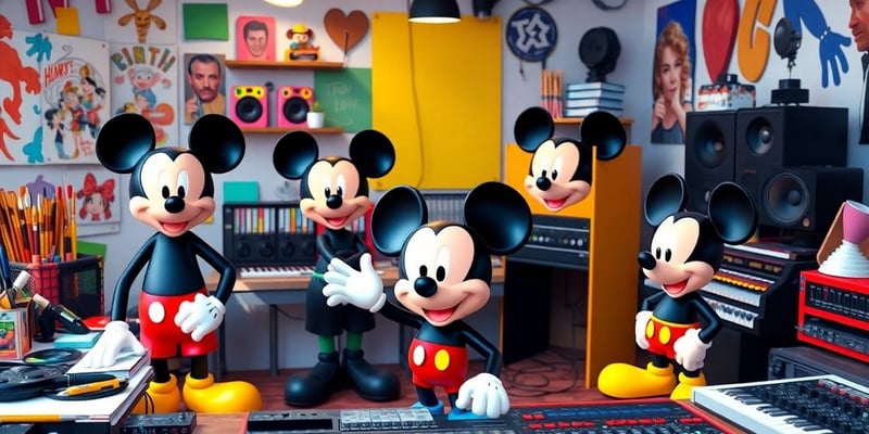 Colorful Mickey Mouse kits in a creative workspace.