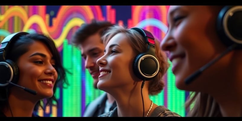 Diverse individuals enjoying audio experiences with headphones.