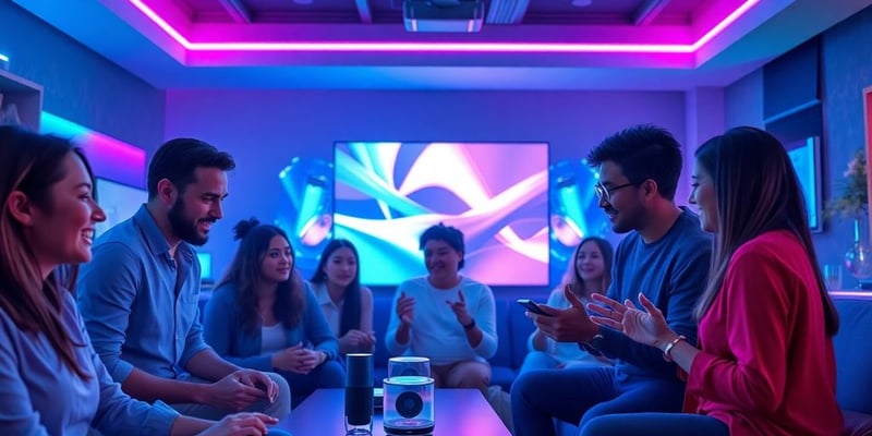 People interacting with AI voice technology in entertainment.