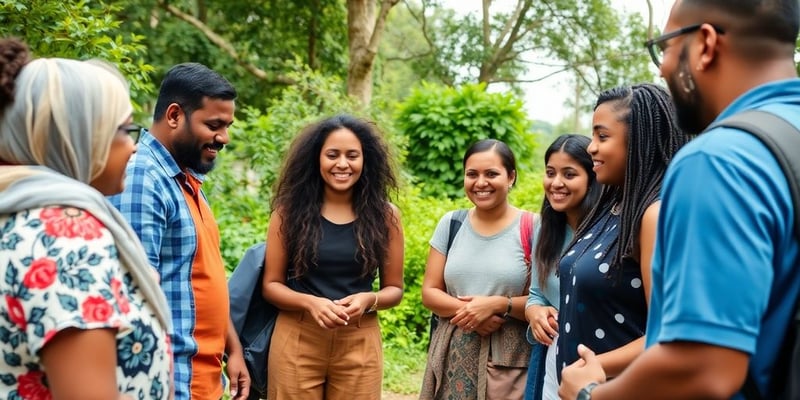 Diverse community members discussing AI innovations outdoors.