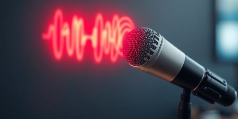 Photograph of a microphone with sound waves around it.