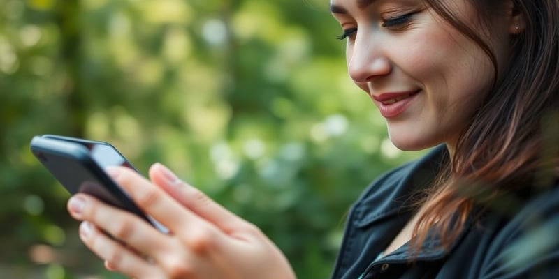 Person using digital device in a natural setting.