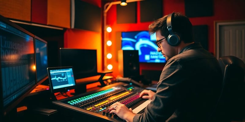 Sound engineer working in a modern music studio.