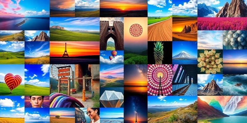 Collage of diverse AI-generated images in vibrant colors.