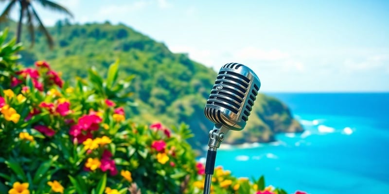 Colorful Jamaican landscape with a microphone in view.