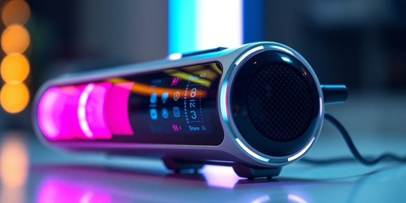 Futuristic voice generation device with vibrant lights.