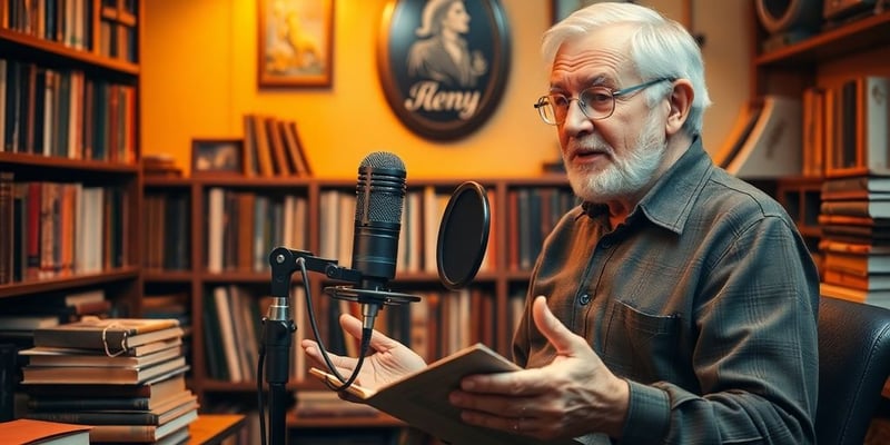 A vintage recording studio with an old man storyteller.