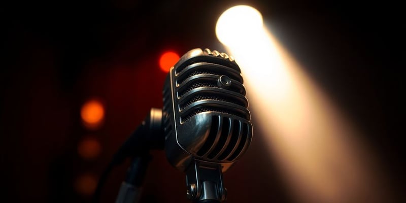 Vintage microphone in a dark studio setting.