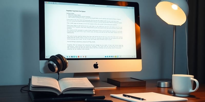 Macintosh computer with headphones in a cozy workspace.