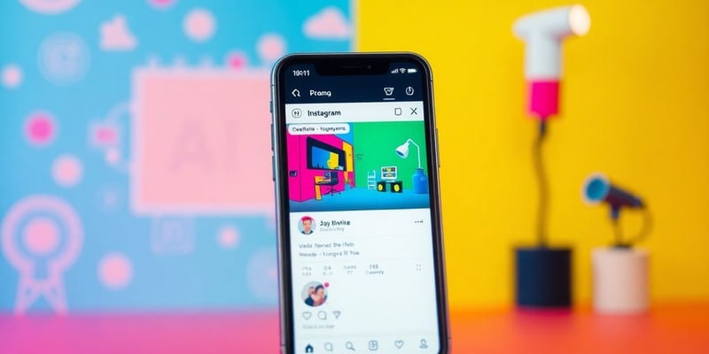 Smartphone with Instagram post on a colorful background.